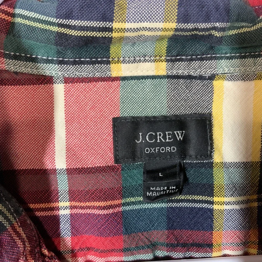 J Crew Oxford Shirt Mens Sz L Button‎ Up Long Sleeve Plaid Collared